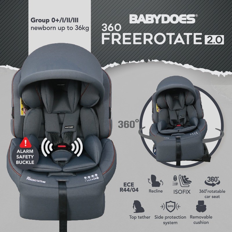 Babydoes 360° Free Rotate 2.0 Isofix Car Seat – Grey
