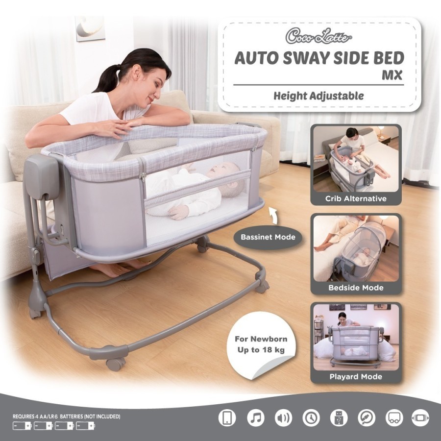 Cocolatte Auto Sway Swing Sidebed MX – Light Grey