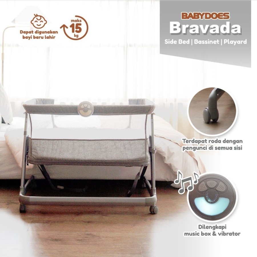 Babydoes Box CH 1693 SN Bravada Side Bed – Light Grey